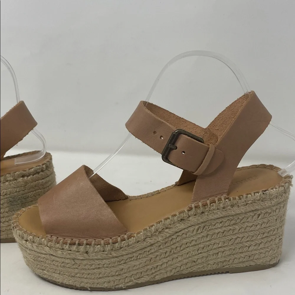 Soludos Leather Tan Wedge Platform Sandals with Ankle Strap Size 7.5